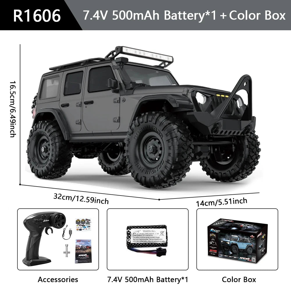 سيارة HB R1601 RC بمقياس 1:16، 2.4 جيجاهرتز، دفع رباعي، سيارات تحكم عن بعد، شاحنات زاحفة LED، نموذج مركبة تسلق، ألعاب للأطفال والكبار
