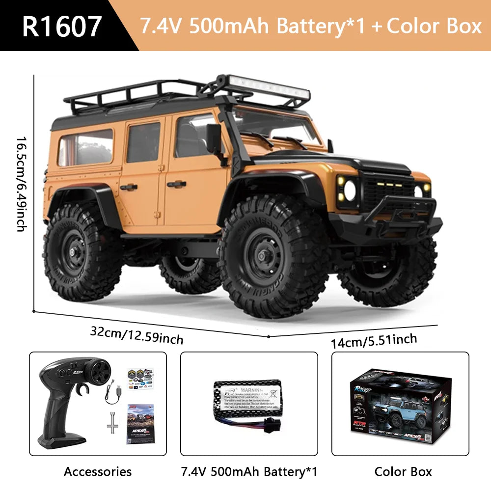 سيارة HB R1601 RC بمقياس 1:16، 2.4 جيجاهرتز، دفع رباعي، سيارات تحكم عن بعد، شاحنات زاحفة LED، نموذج مركبة تسلق، ألعاب للأطفال والكبار