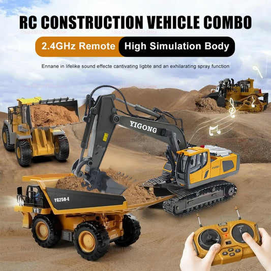 ألعاب سيارات RC للأطفال 2.4 جيجا هرتز مع جهاز تحكم عن بعد، شاحنة قلابة، جرافة، هدية كهربائية للأطفال، مركبة سباق للأولاد والبنات من سن 6 سنوات فما فوق
