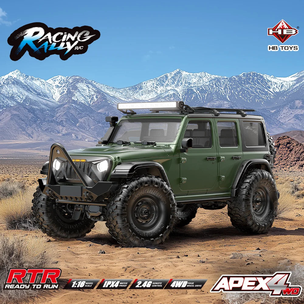 سيارة HB R1601 RC بمقياس 1:16، 2.4 جيجاهرتز، دفع رباعي، سيارات تحكم عن بعد، شاحنات زاحفة LED، نموذج مركبة تسلق، ألعاب للأطفال والكبار