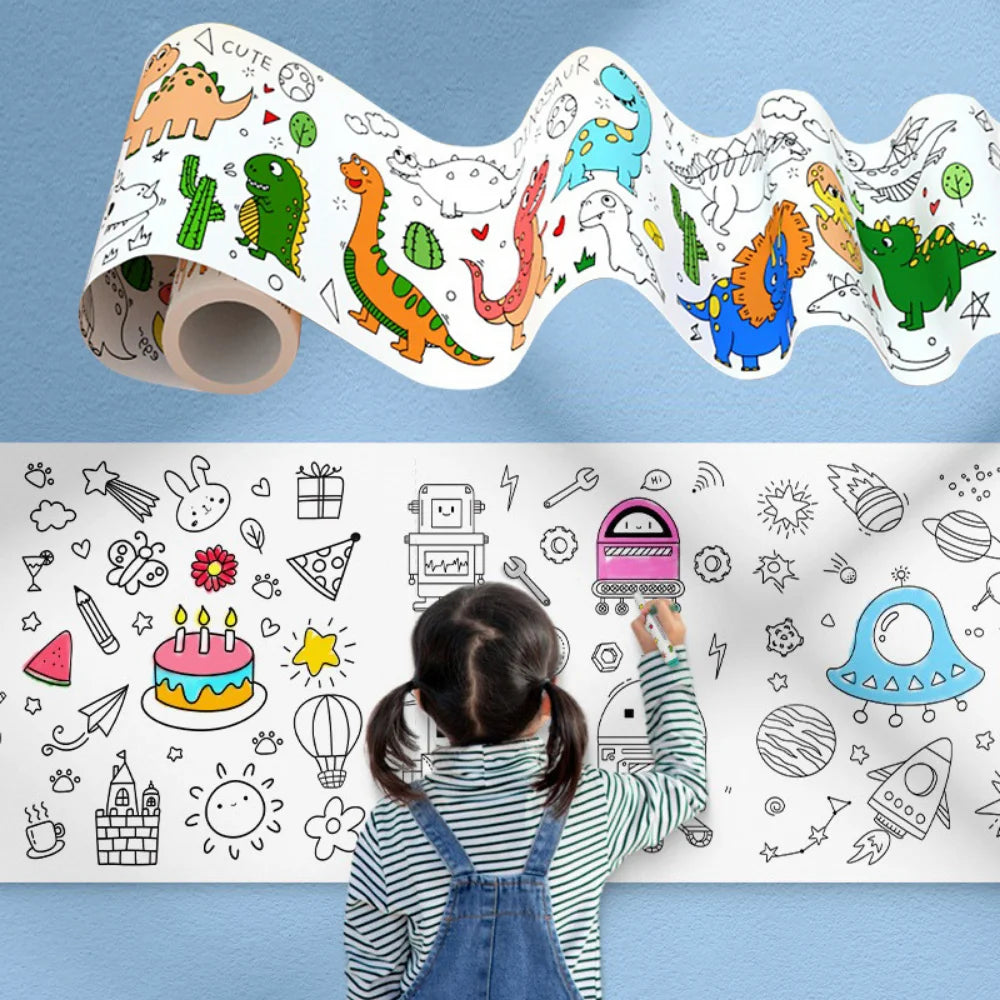 رول تلوين ضخم للأطفال – عالم من الإبداع والمرح على الجدران! 🎨🦕🖍️