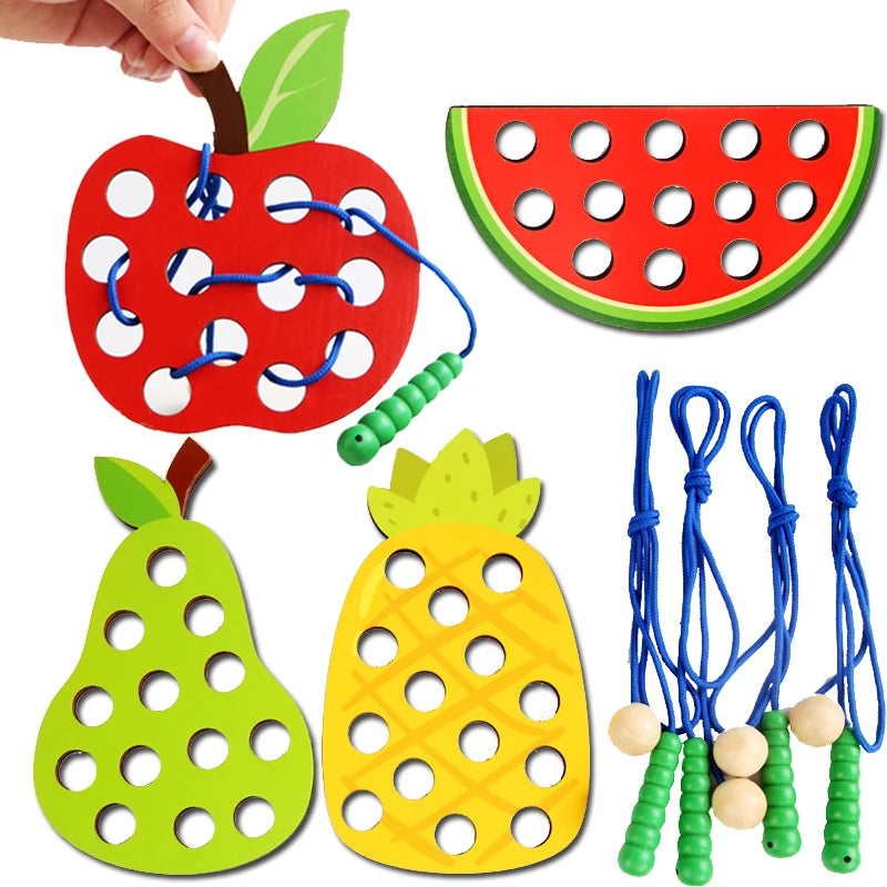 لعبة فواكه الخيط الخشبية 🍎🍍