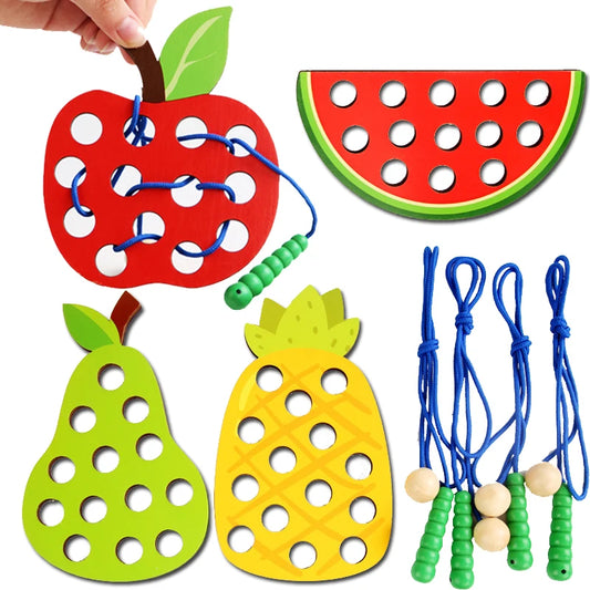 لعبة فواكه الخيط الخشبية 🍎🍍