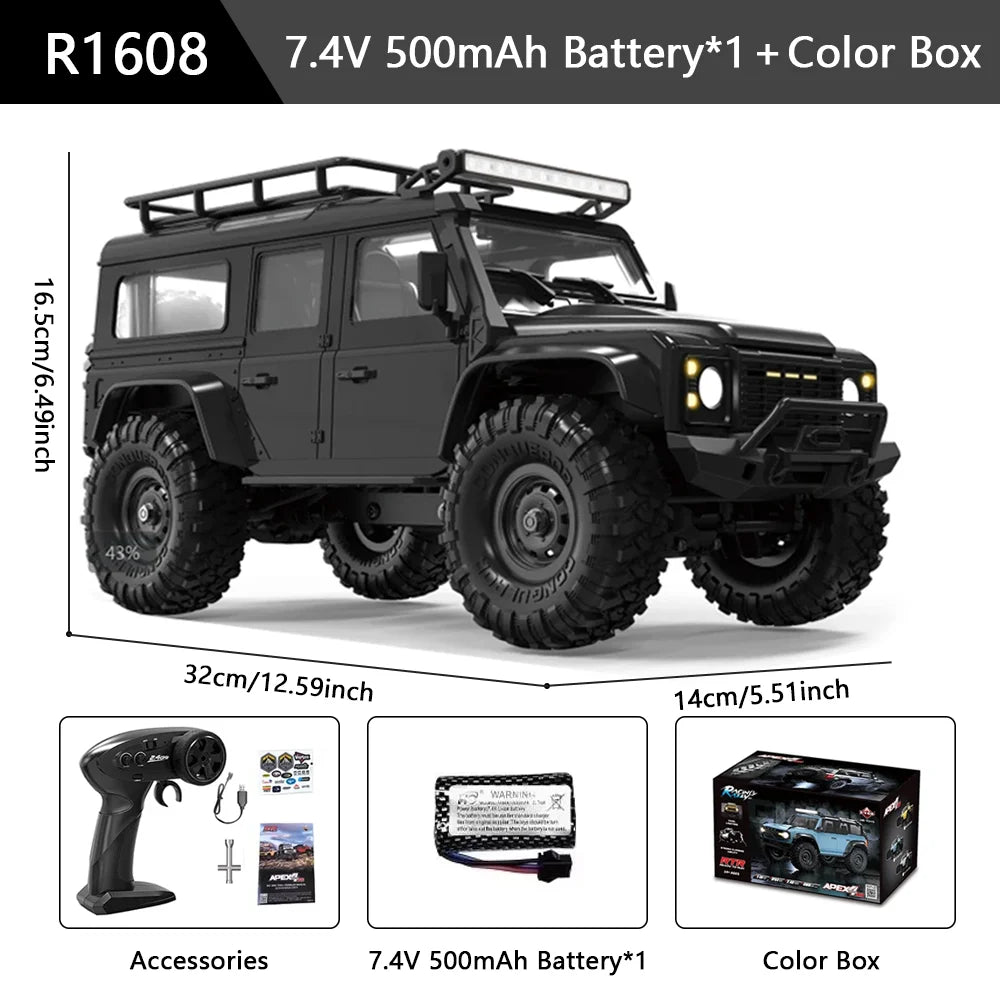 سيارة HB R1601 RC بمقياس 1:16، 2.4 جيجاهرتز، دفع رباعي، سيارات تحكم عن بعد، شاحنات زاحفة LED، نموذج مركبة تسلق، ألعاب للأطفال والكبار